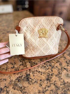 NWT Pratesi Firenze woven raffia summer messenger crossbody bag Made in Italy